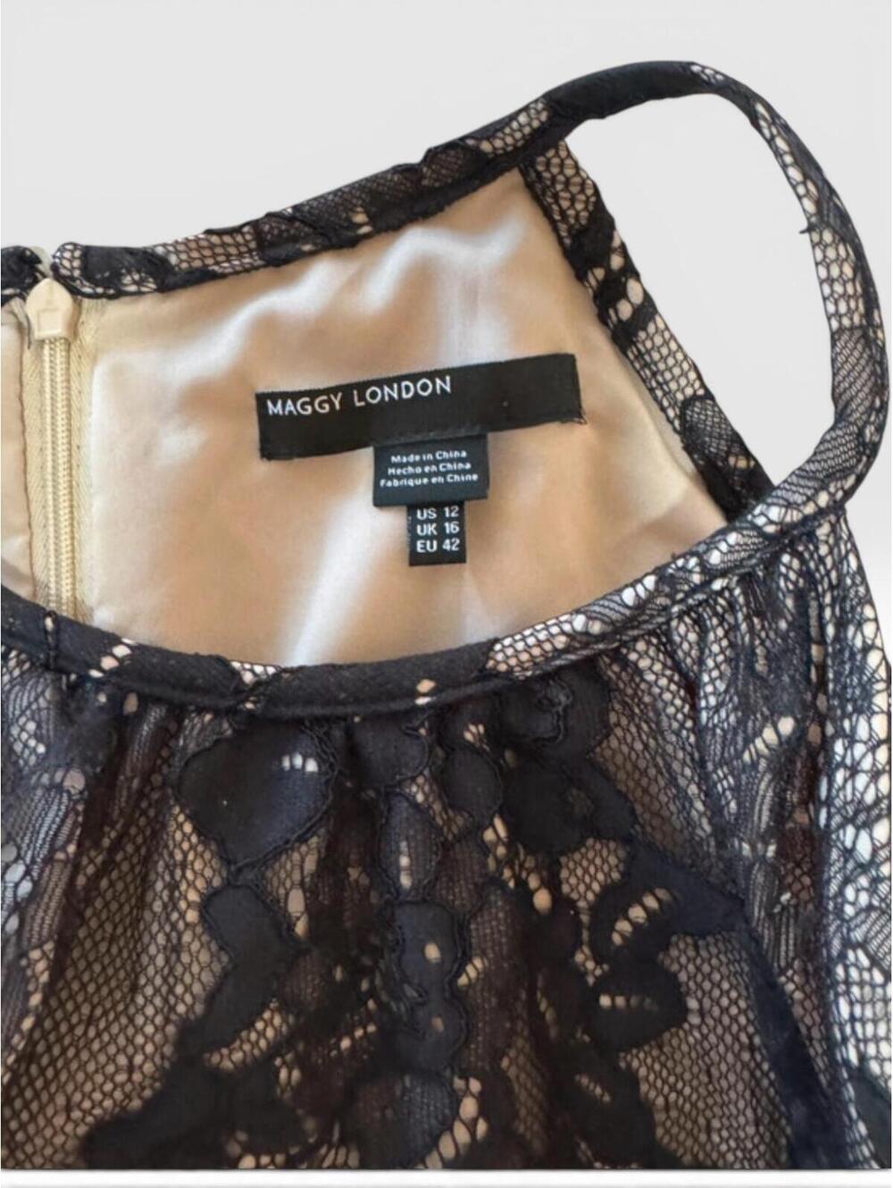 NWT Maggy London Black Nude Lace Cold Shoulder Dress 14 - Picture 6 of 7